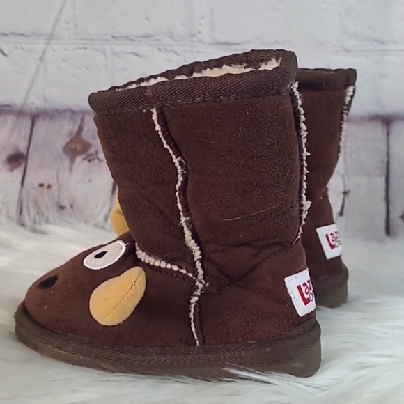 Lazy One Brown Moose Deer Buck Winter Shearling Sherpa Kids Boots Size XS 6-7 - Picture 8 of 13
